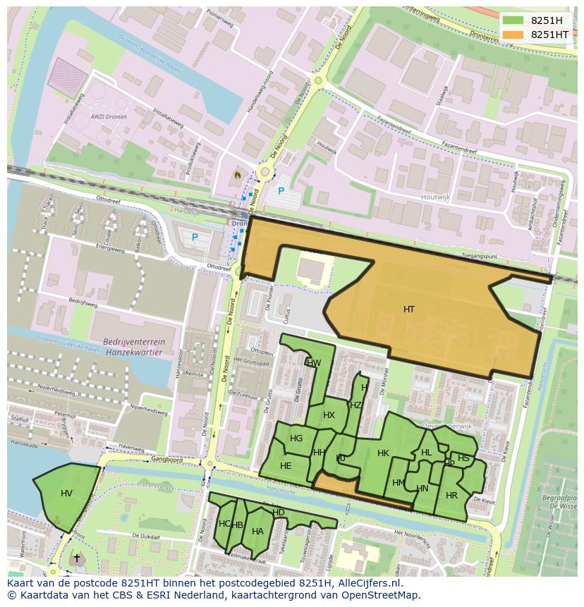 Afbeelding van het postcodegebied 8251 HT op de kaart.