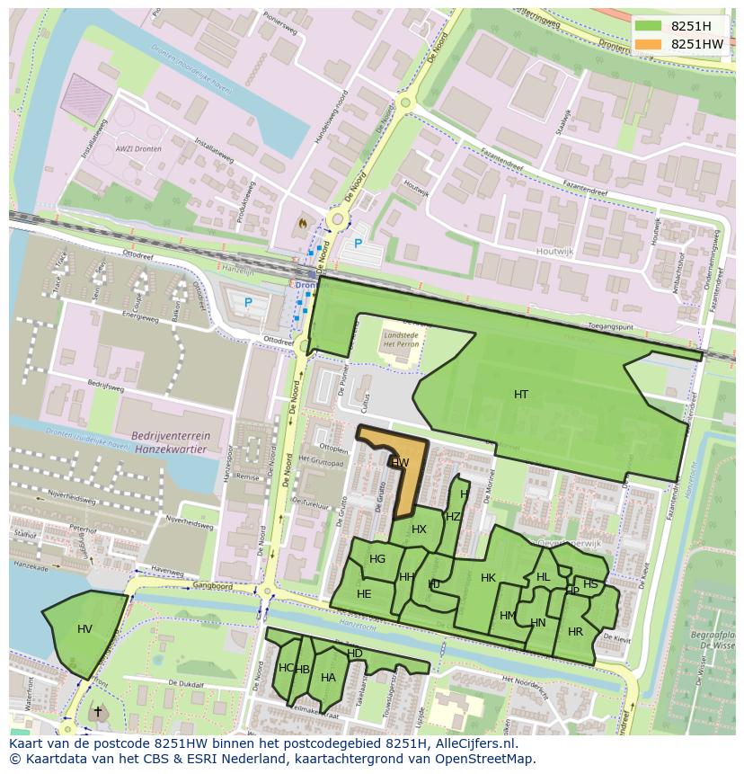 Afbeelding van het postcodegebied 8251 HW op de kaart.
