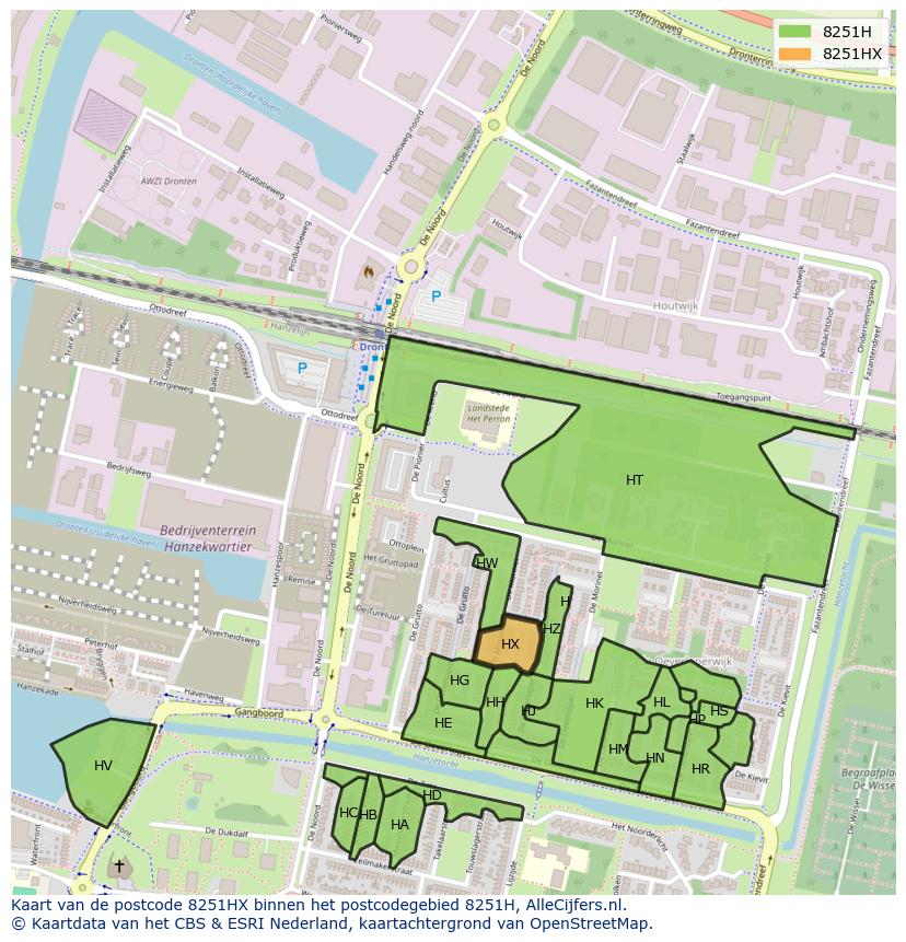 Afbeelding van het postcodegebied 8251 HX op de kaart.