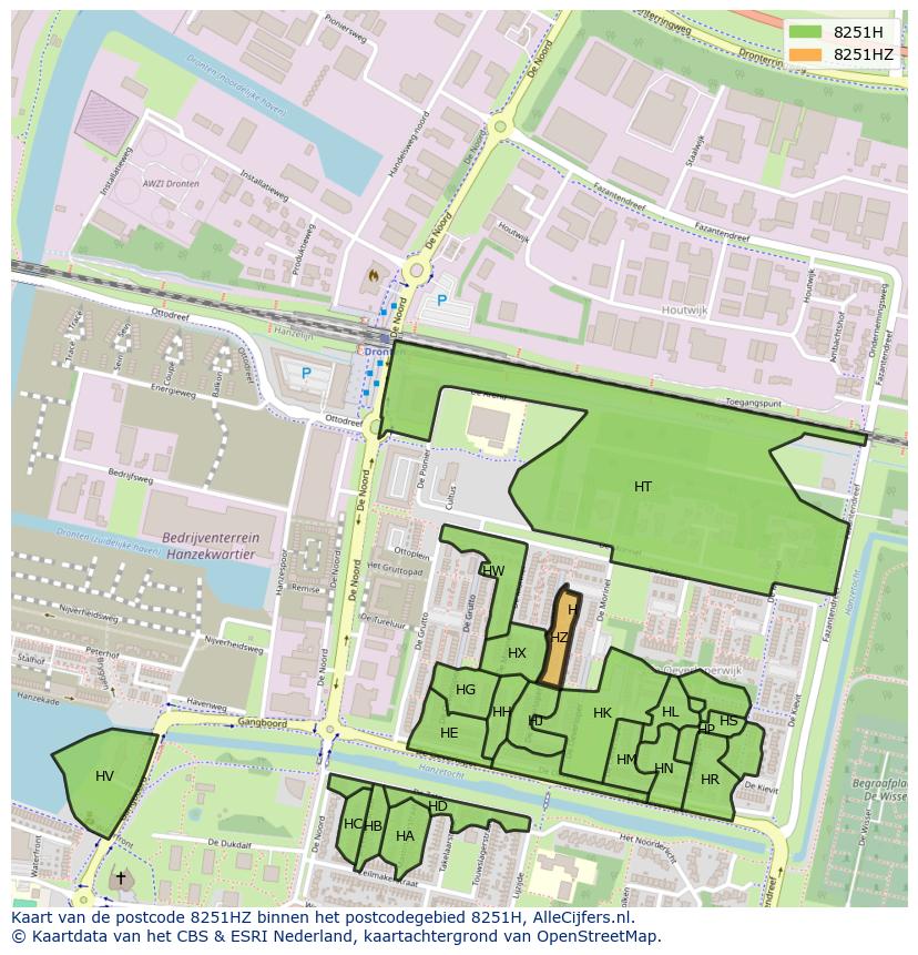 Afbeelding van het postcodegebied 8251 HZ op de kaart.