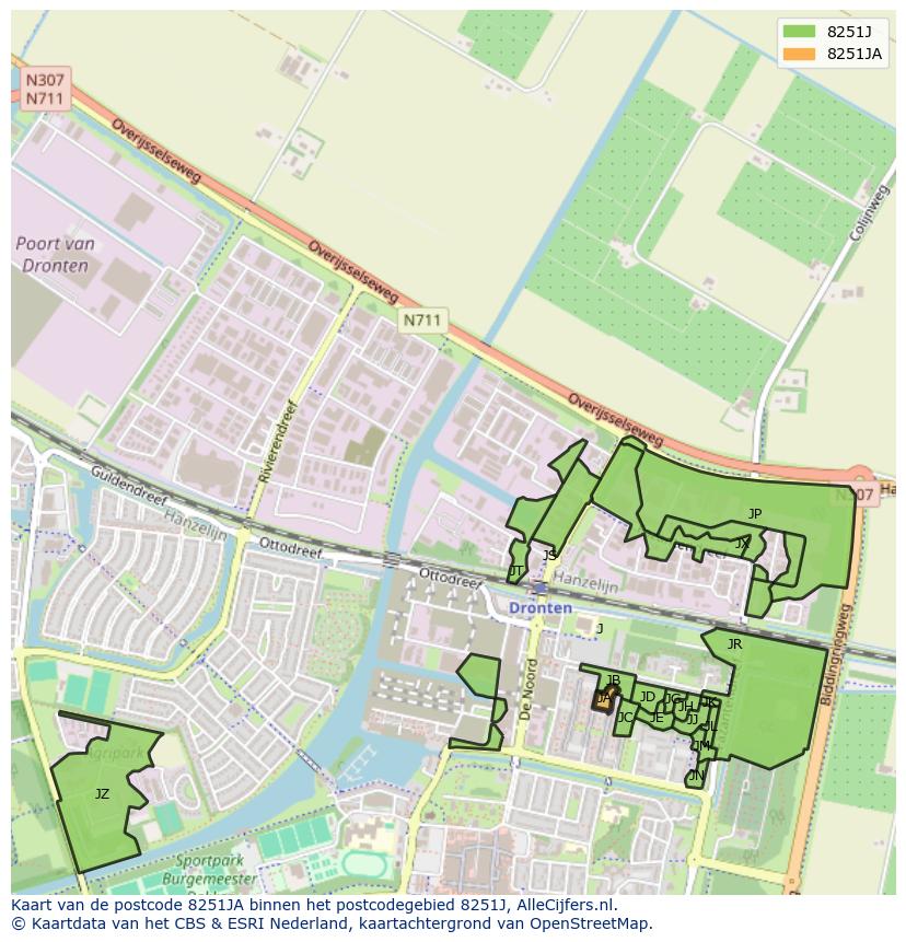 Afbeelding van het postcodegebied 8251 JA op de kaart.