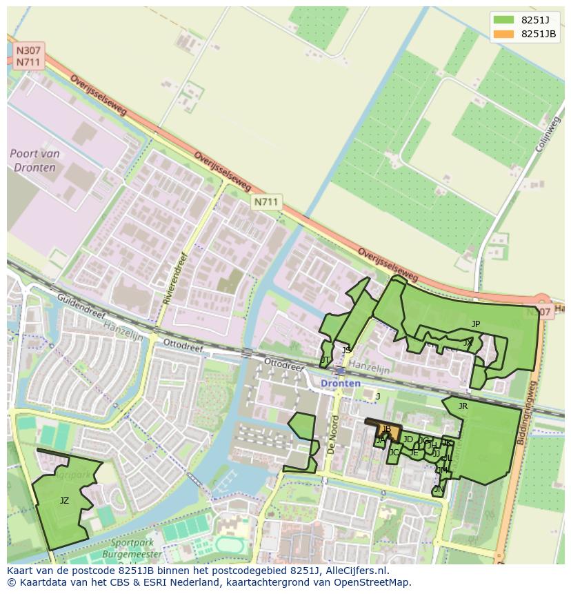 Afbeelding van het postcodegebied 8251 JB op de kaart.