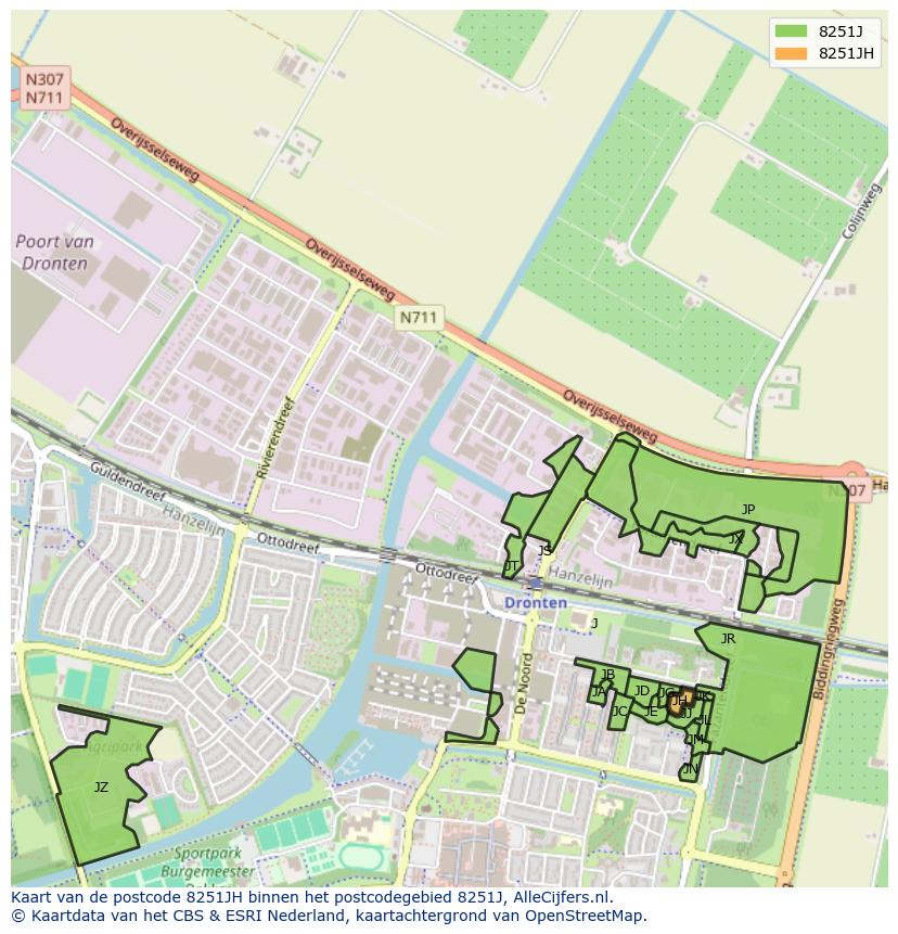 Afbeelding van het postcodegebied 8251 JH op de kaart.