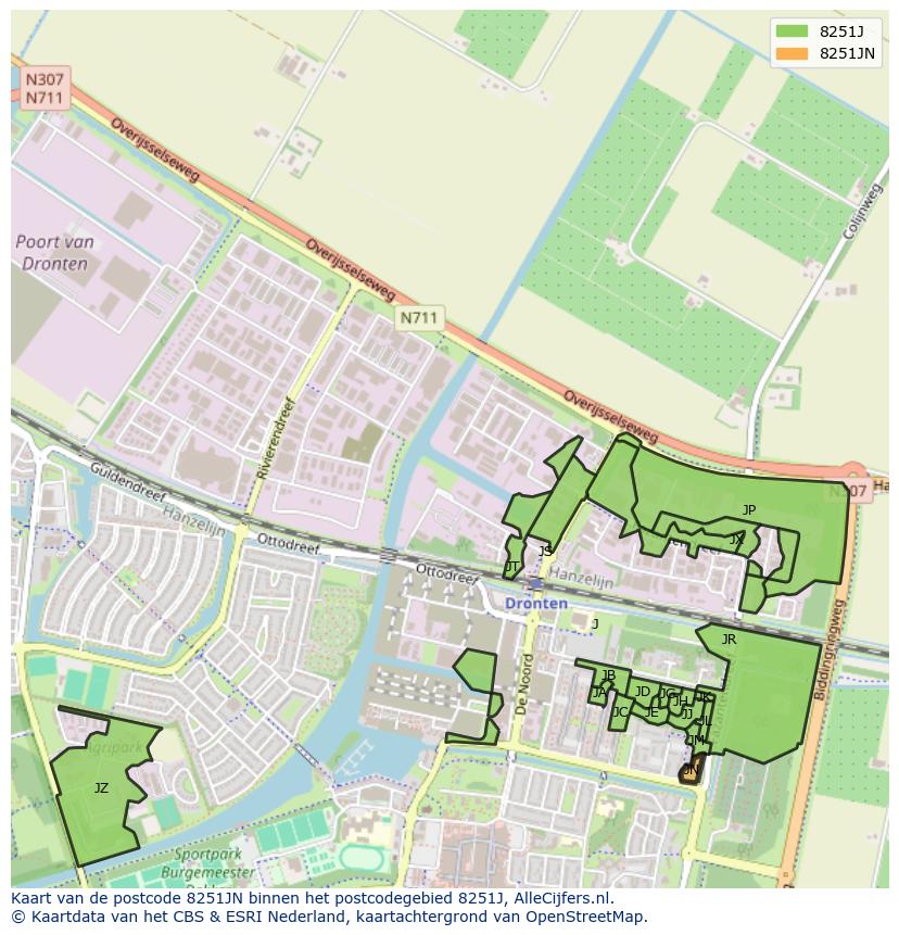 Afbeelding van het postcodegebied 8251 JN op de kaart.