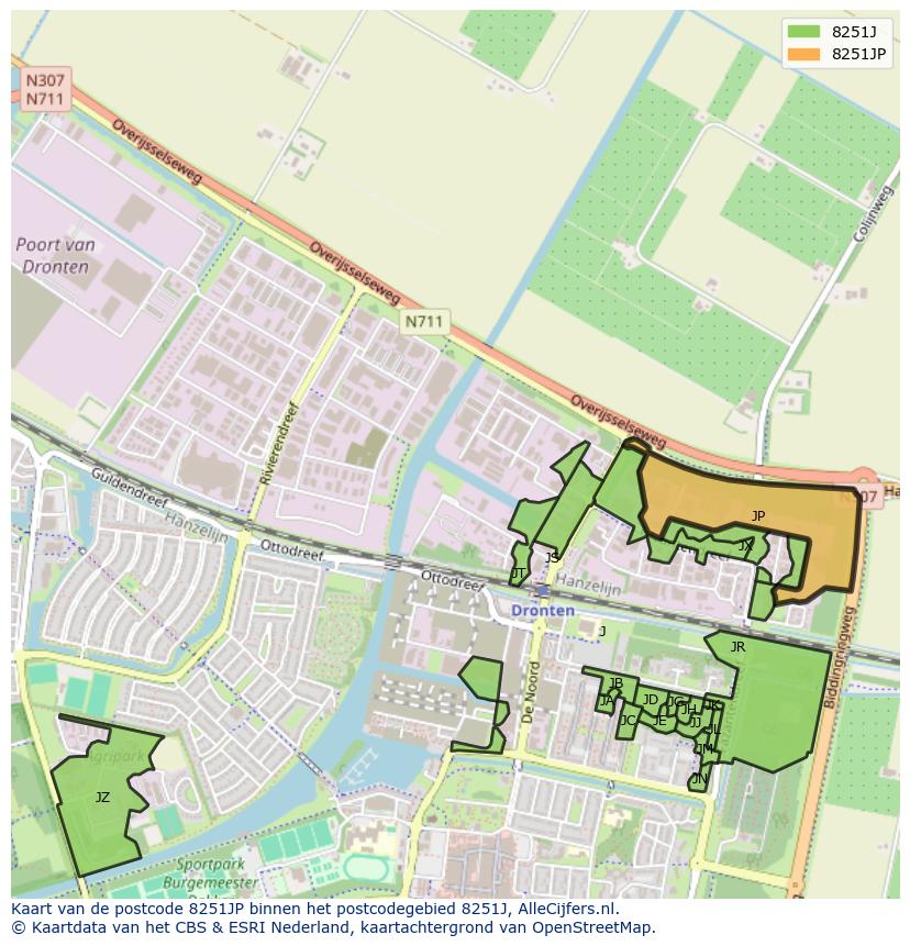 Afbeelding van het postcodegebied 8251 JP op de kaart.