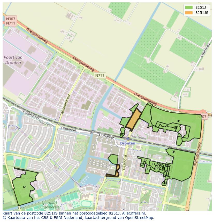 Afbeelding van het postcodegebied 8251 JS op de kaart.