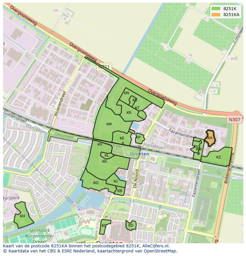 Afbeelding van het postcodegebied 8251 KA op de kaart.