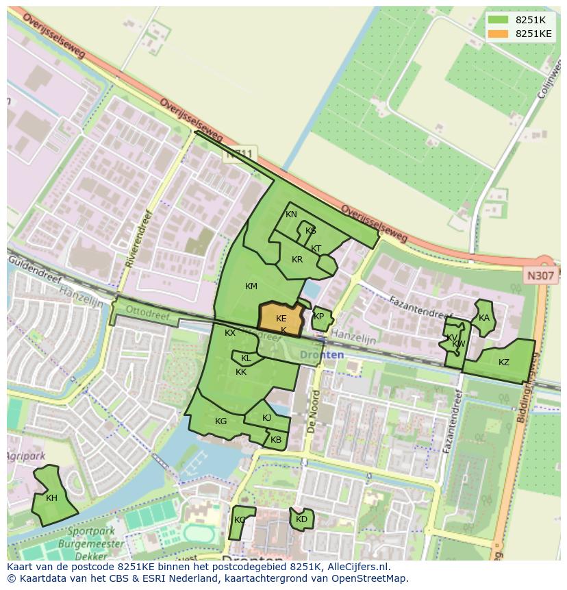 Afbeelding van het postcodegebied 8251 KE op de kaart.
