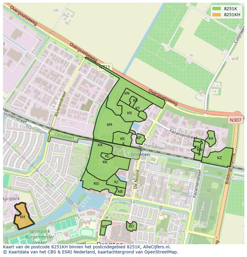 Afbeelding van het postcodegebied 8251 KH op de kaart.