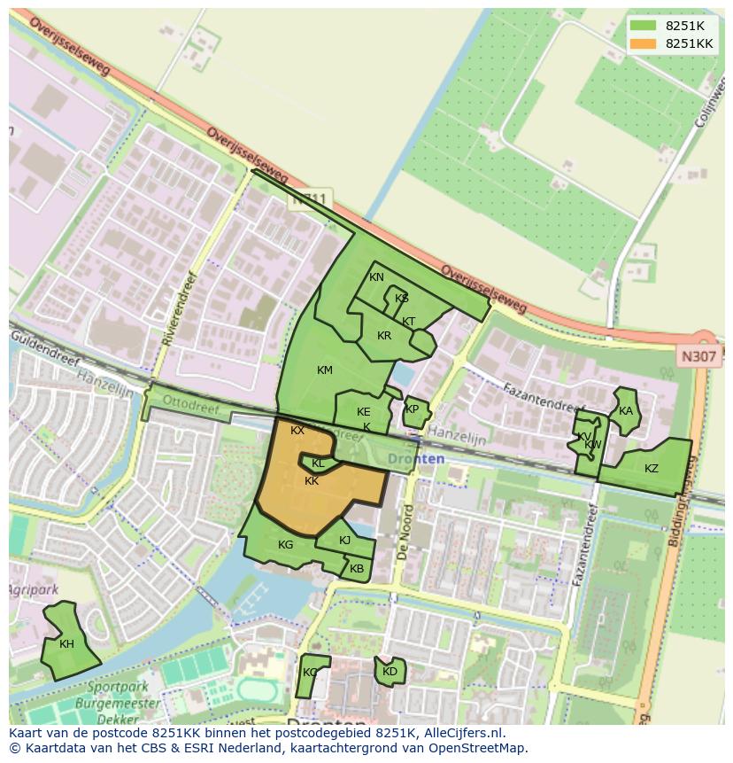 Afbeelding van het postcodegebied 8251 KK op de kaart.