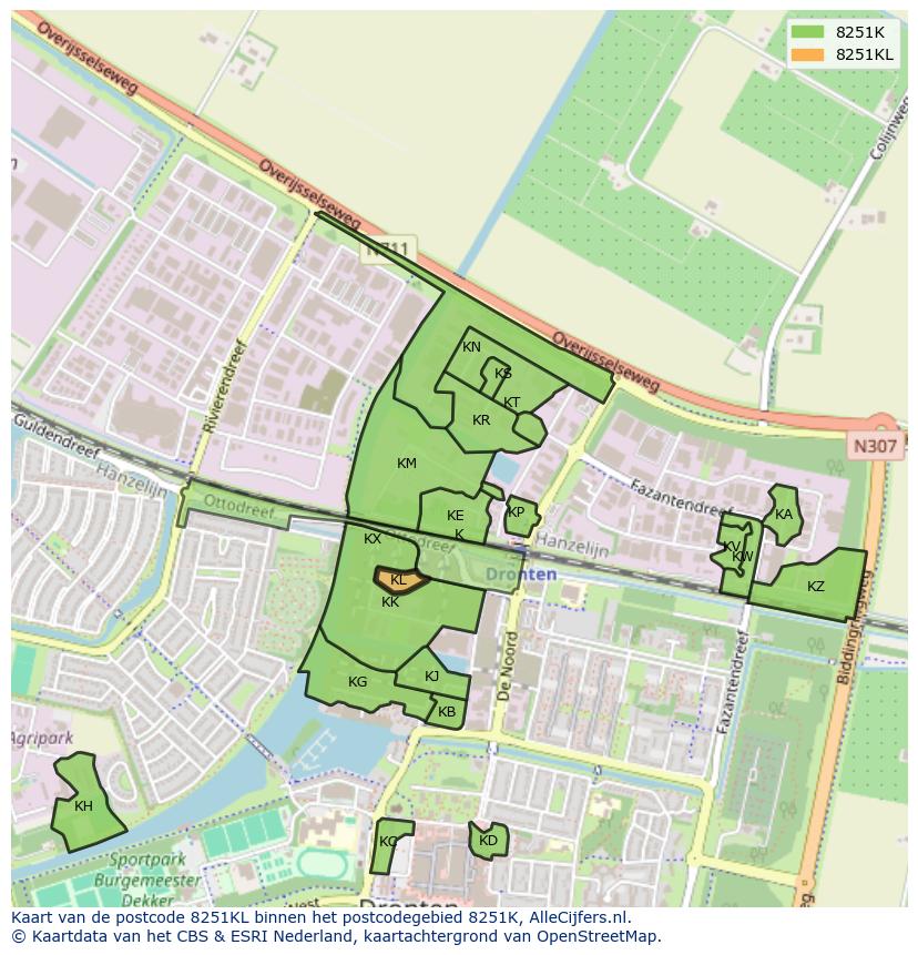 Afbeelding van het postcodegebied 8251 KL op de kaart.