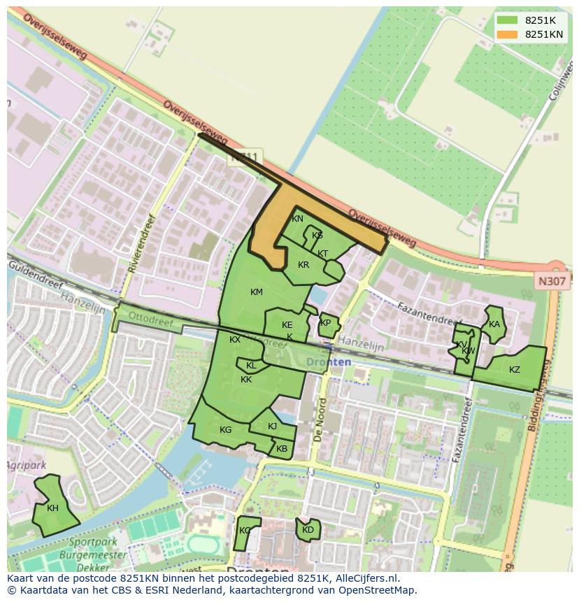 Afbeelding van het postcodegebied 8251 KN op de kaart.