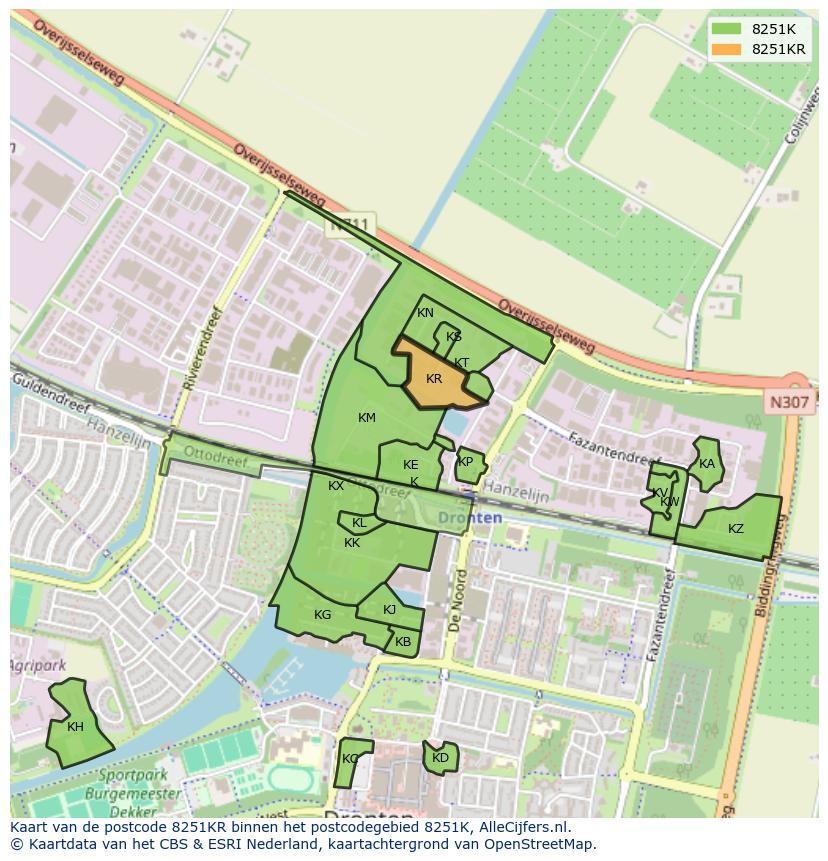 Afbeelding van het postcodegebied 8251 KR op de kaart.