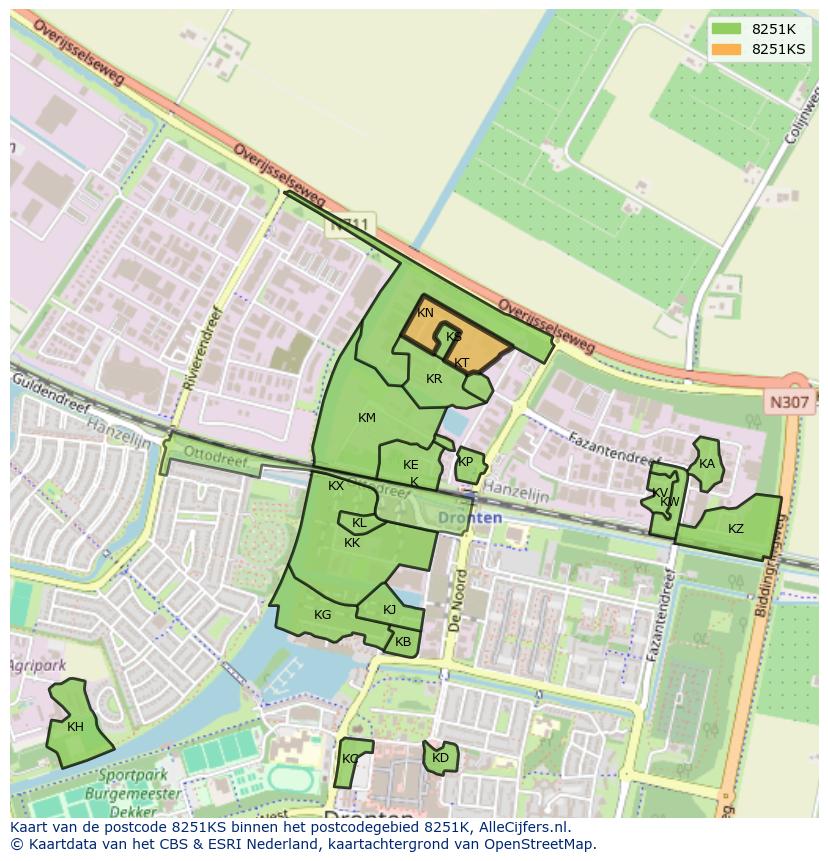 Afbeelding van het postcodegebied 8251 KS op de kaart.