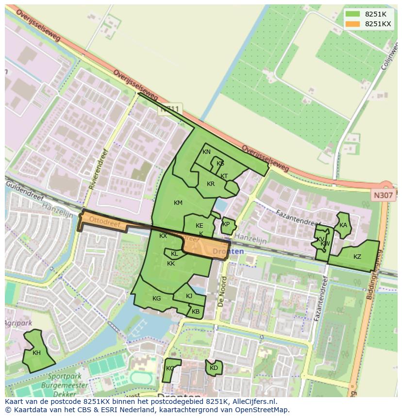 Afbeelding van het postcodegebied 8251 KX op de kaart.