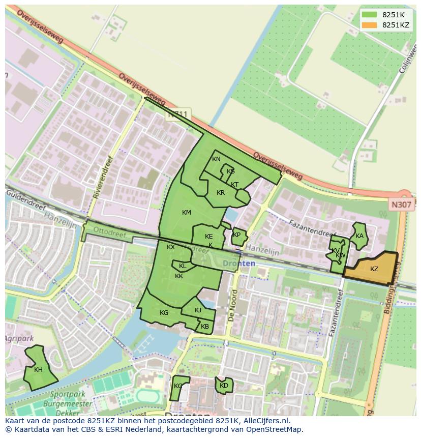 Afbeelding van het postcodegebied 8251 KZ op de kaart.