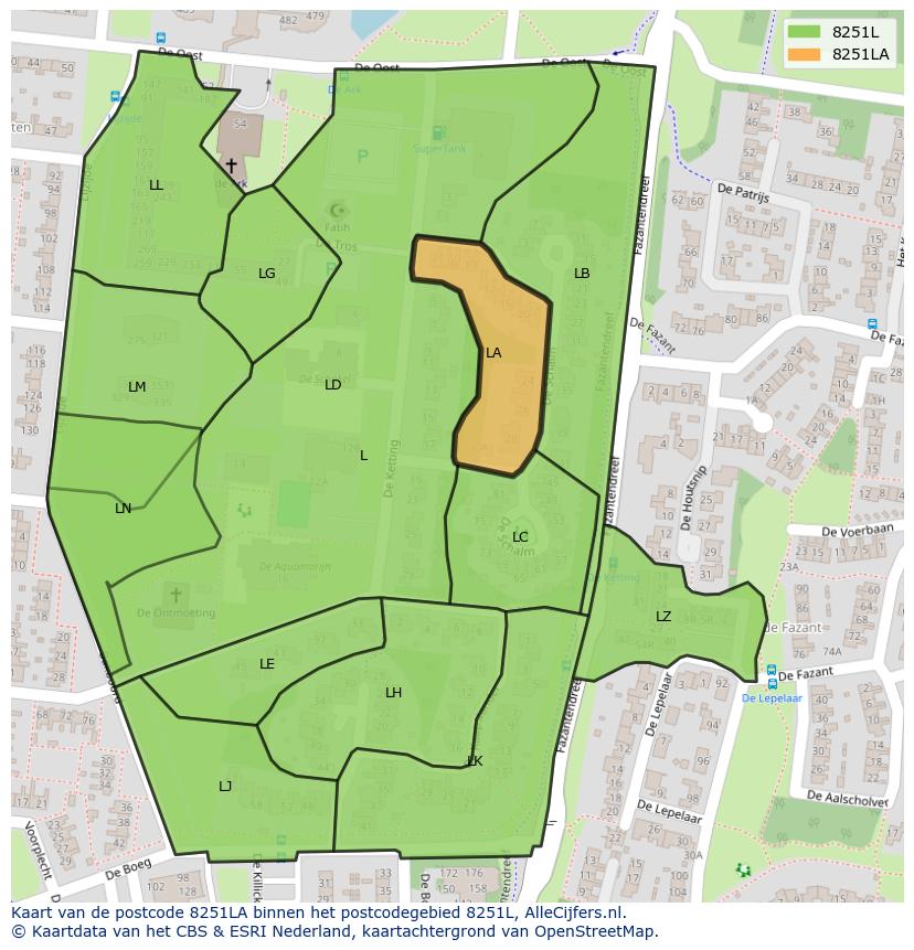 Afbeelding van het postcodegebied 8251 LA op de kaart.
