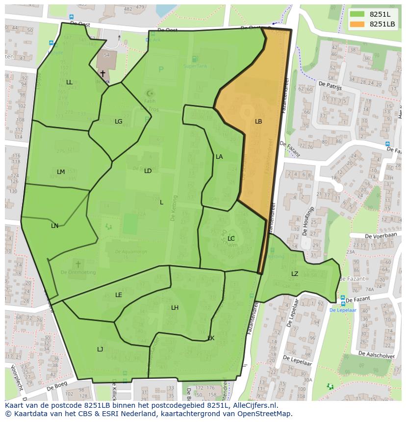 Afbeelding van het postcodegebied 8251 LB op de kaart.