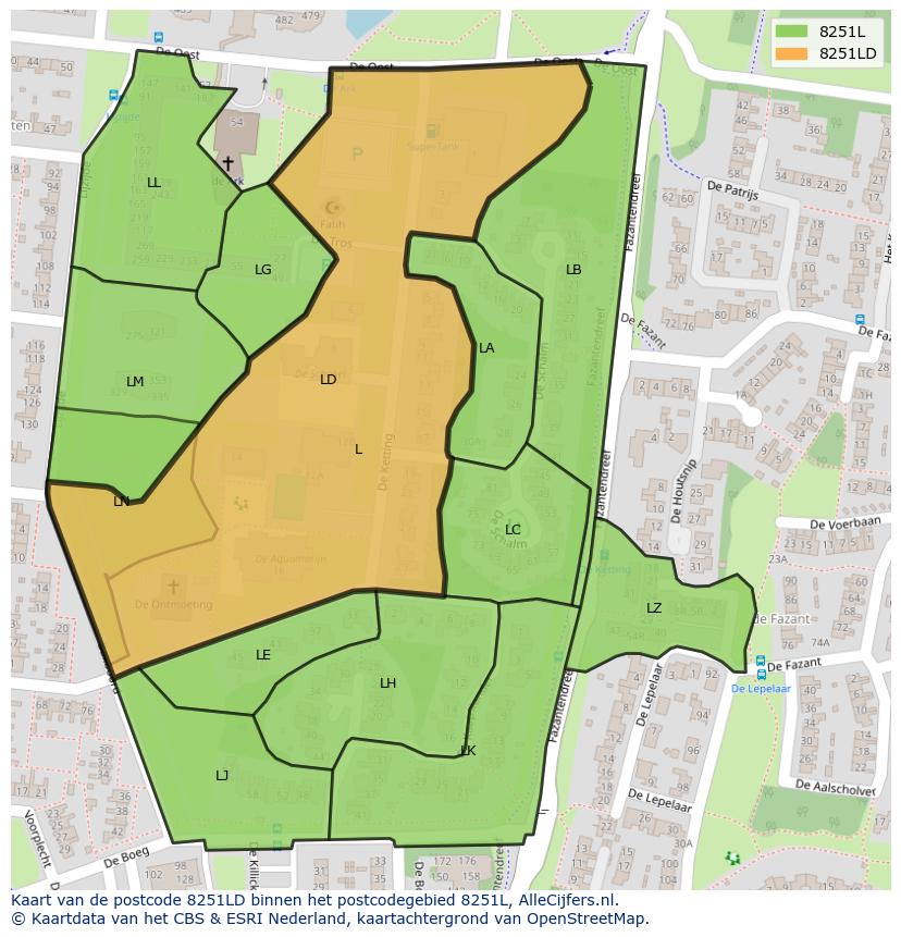 Afbeelding van het postcodegebied 8251 LD op de kaart.