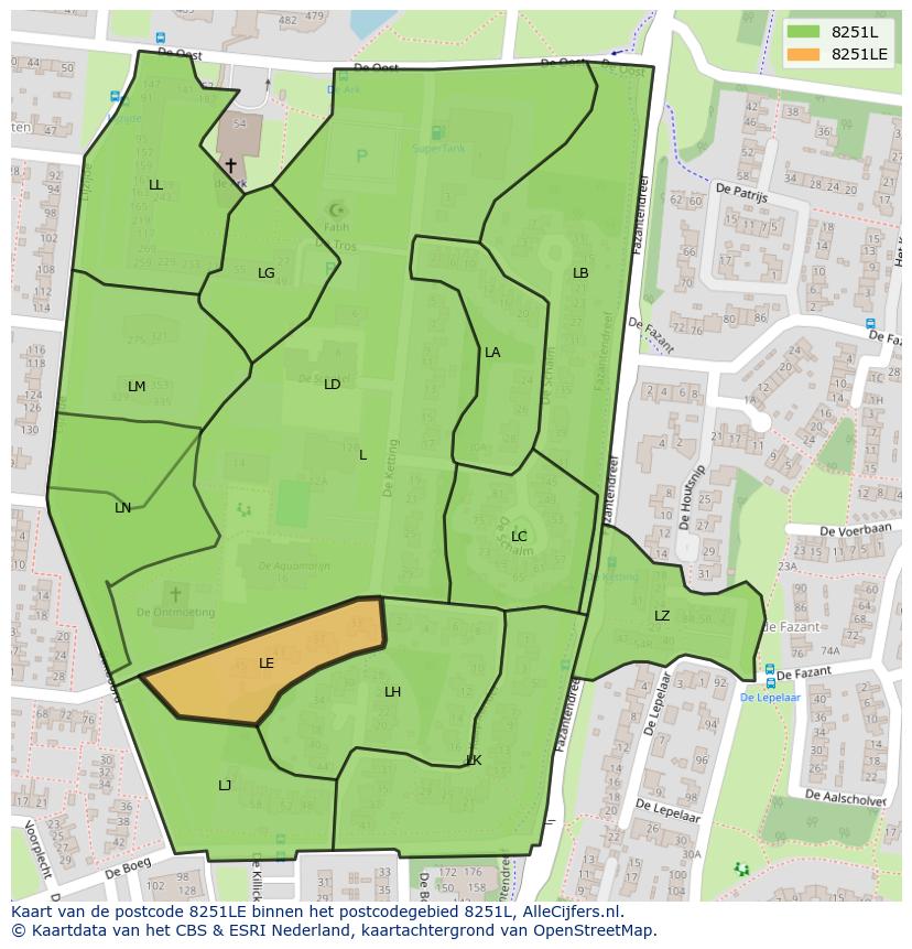 Afbeelding van het postcodegebied 8251 LE op de kaart.