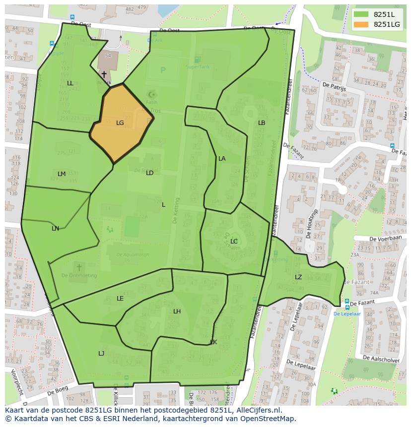 Afbeelding van het postcodegebied 8251 LG op de kaart.