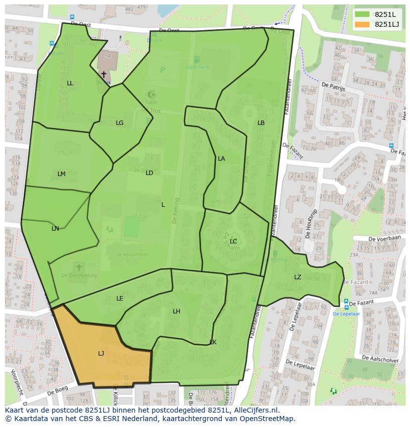 Afbeelding van het postcodegebied 8251 LJ op de kaart.
