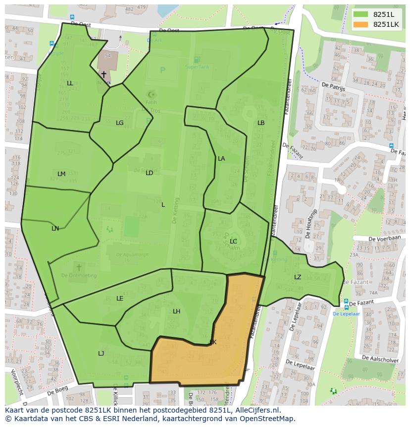 Afbeelding van het postcodegebied 8251 LK op de kaart.
