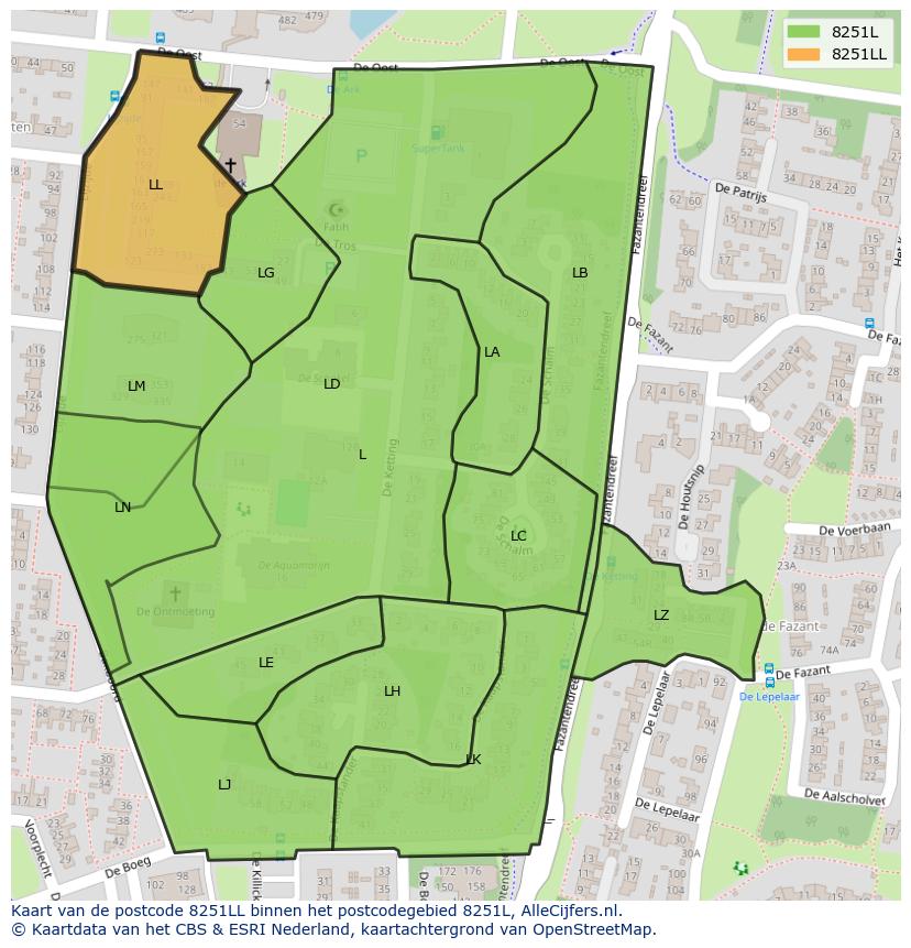 Afbeelding van het postcodegebied 8251 LL op de kaart.