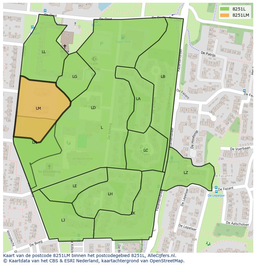 Afbeelding van het postcodegebied 8251 LM op de kaart.