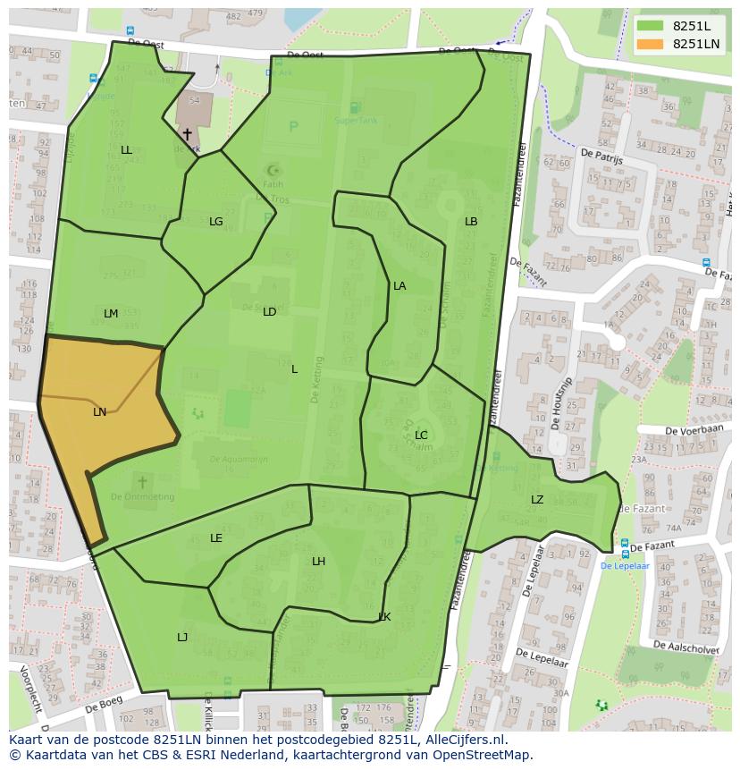 Afbeelding van het postcodegebied 8251 LN op de kaart.