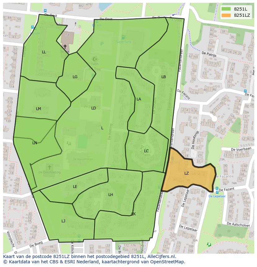 Afbeelding van het postcodegebied 8251 LZ op de kaart.