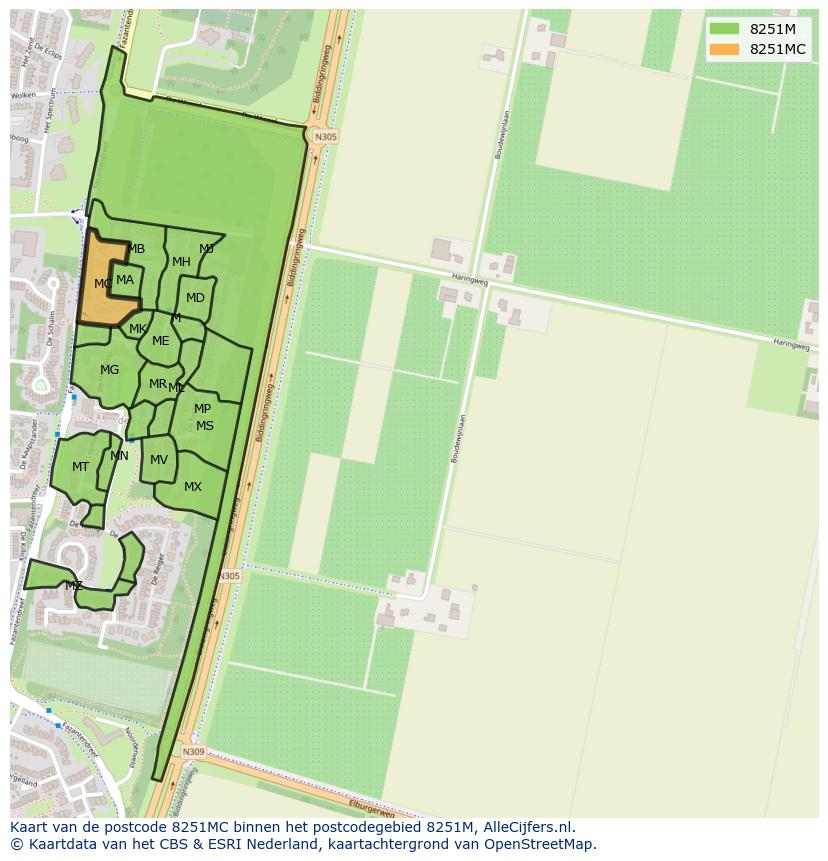 Afbeelding van het postcodegebied 8251 MC op de kaart.