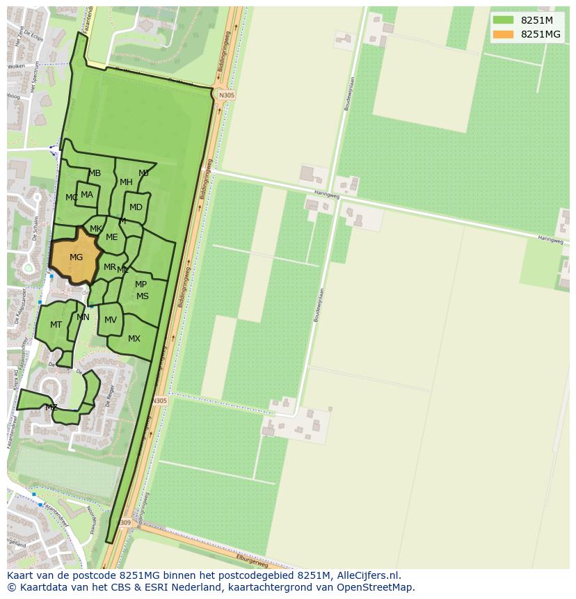 Afbeelding van het postcodegebied 8251 MG op de kaart.