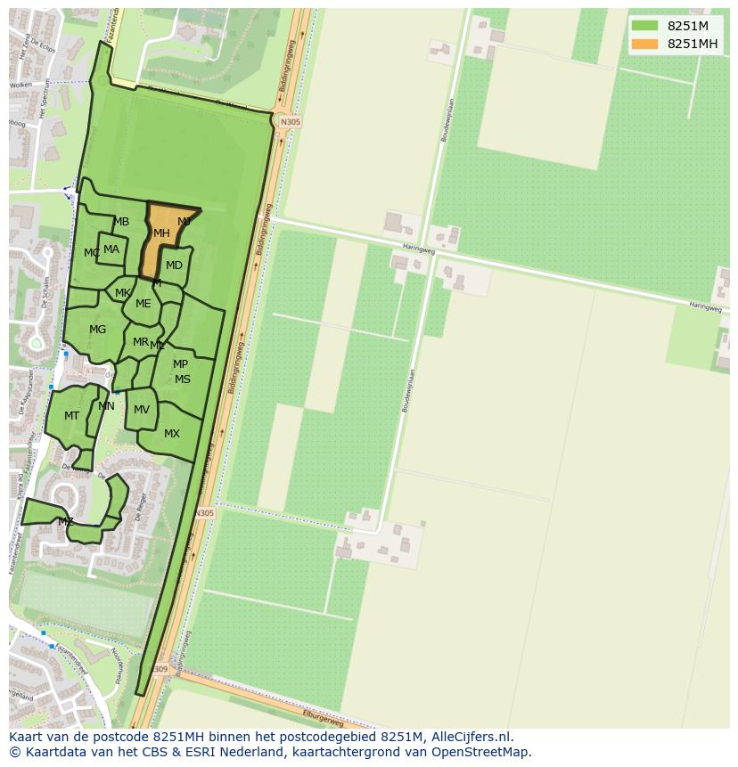 Afbeelding van het postcodegebied 8251 MH op de kaart.
