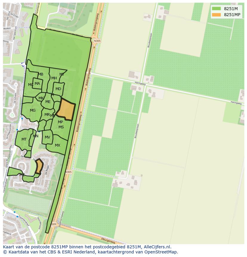 Afbeelding van het postcodegebied 8251 MP op de kaart.