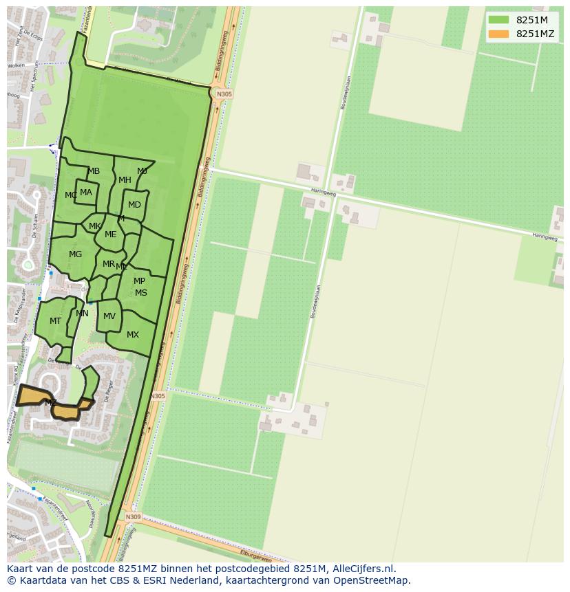 Afbeelding van het postcodegebied 8251 MZ op de kaart.
