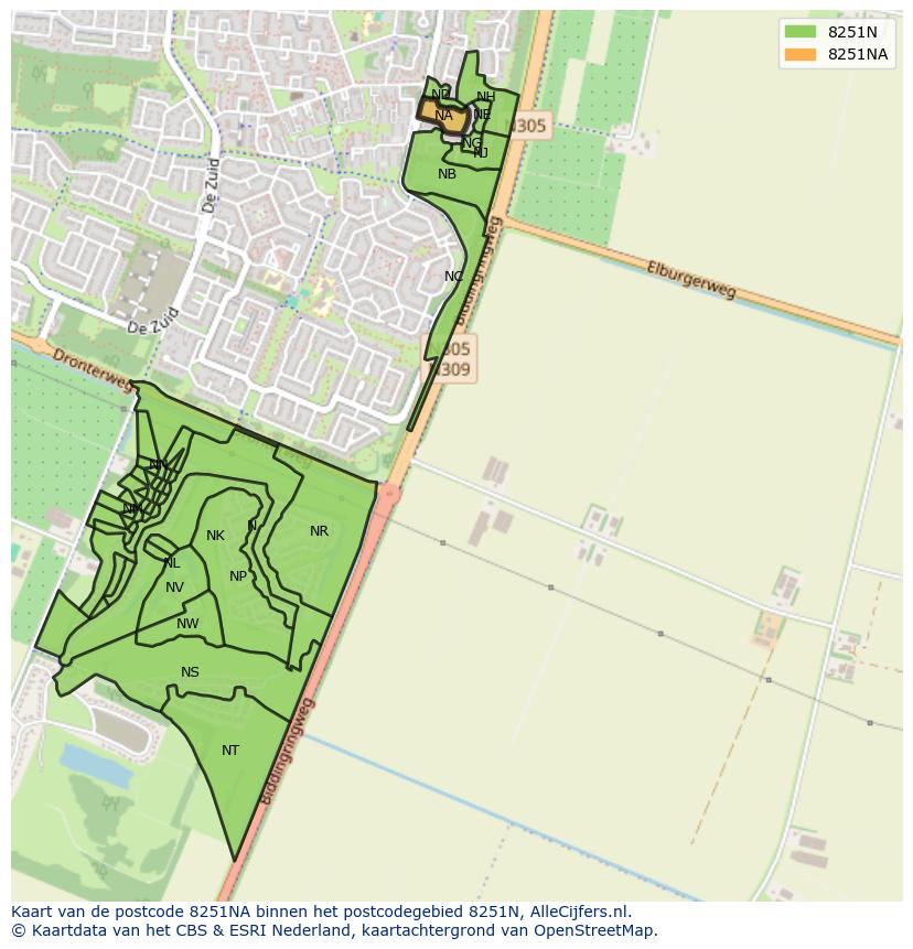 Afbeelding van het postcodegebied 8251 NA op de kaart.