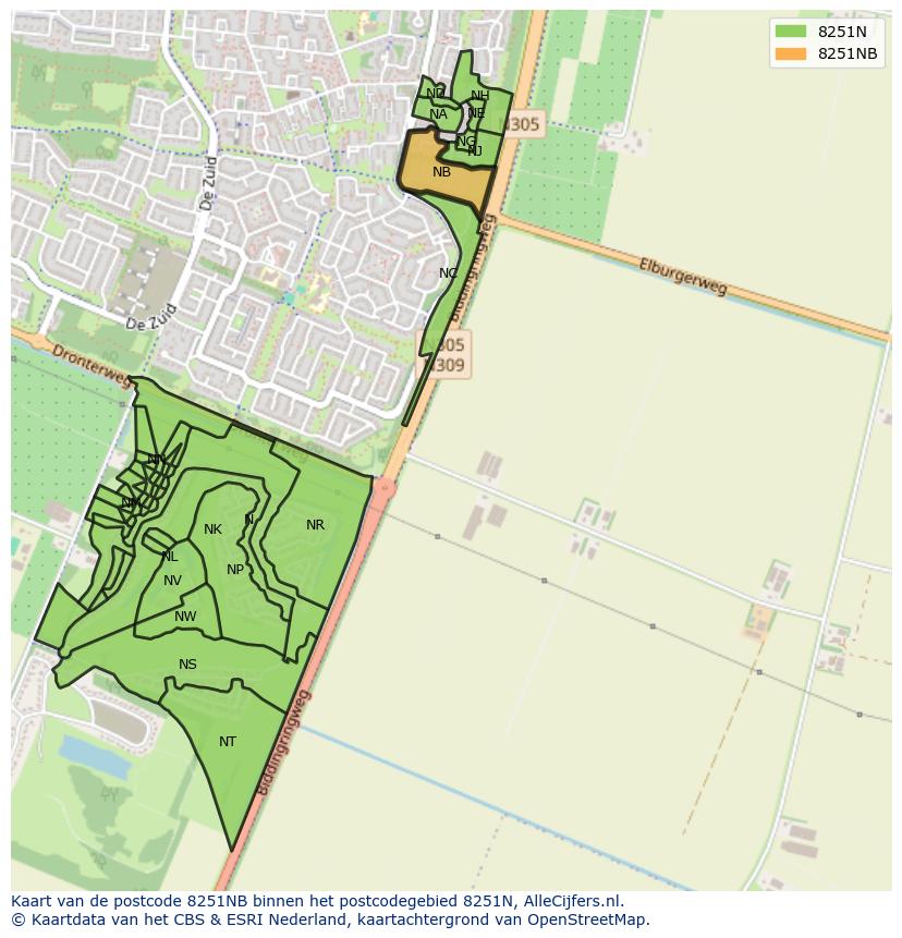 Afbeelding van het postcodegebied 8251 NB op de kaart.