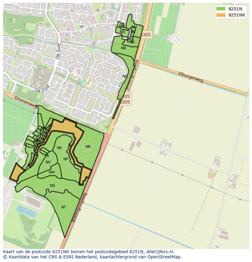 Afbeelding van het postcodegebied 8251 NK op de kaart.