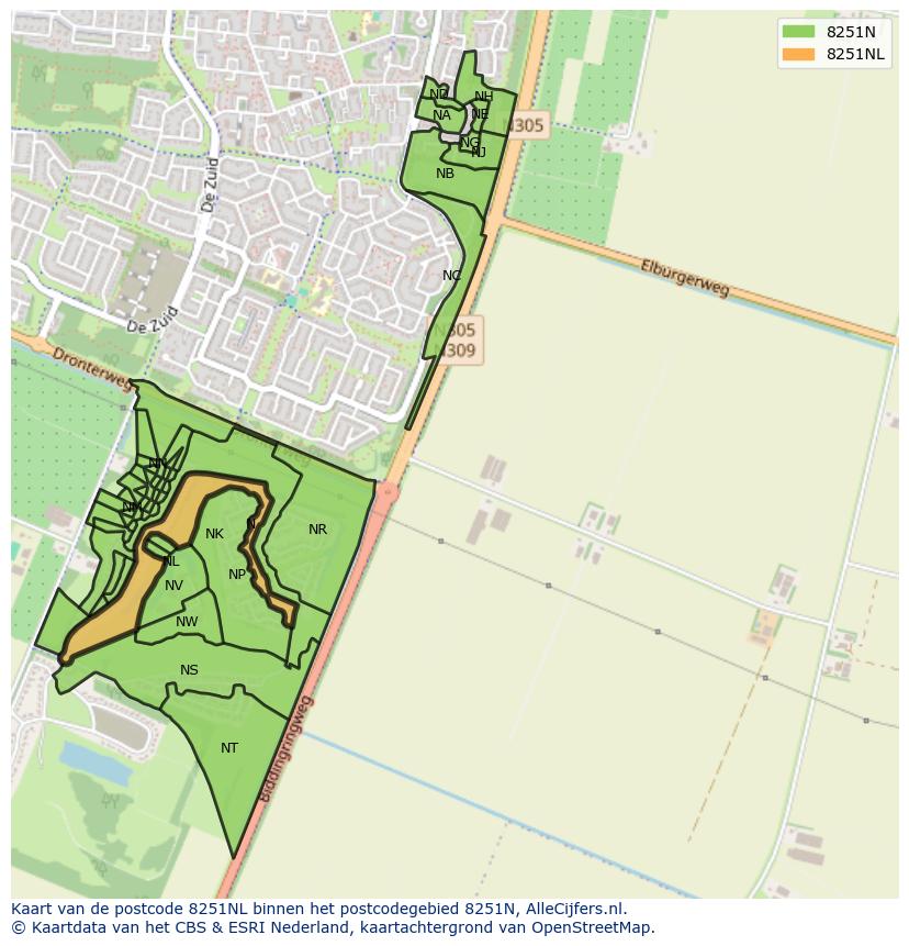 Afbeelding van het postcodegebied 8251 NL op de kaart.