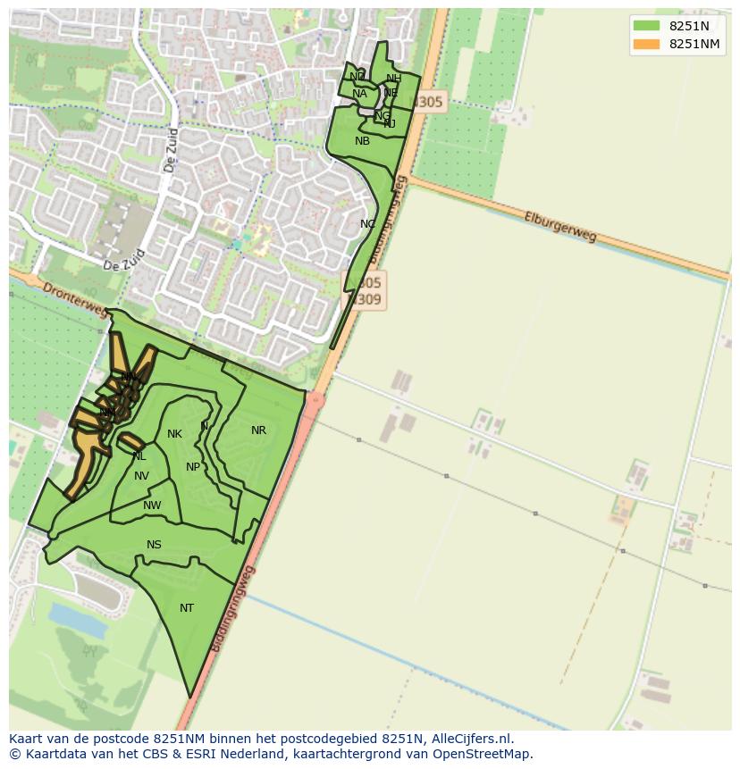 Afbeelding van het postcodegebied 8251 NM op de kaart.