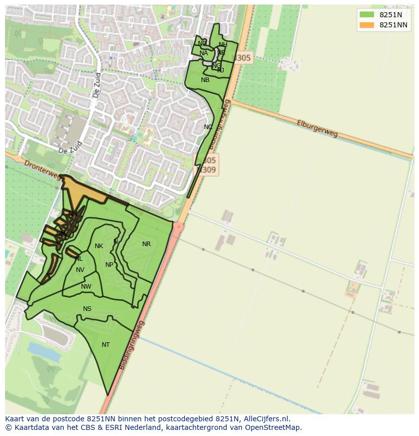Afbeelding van het postcodegebied 8251 NN op de kaart.