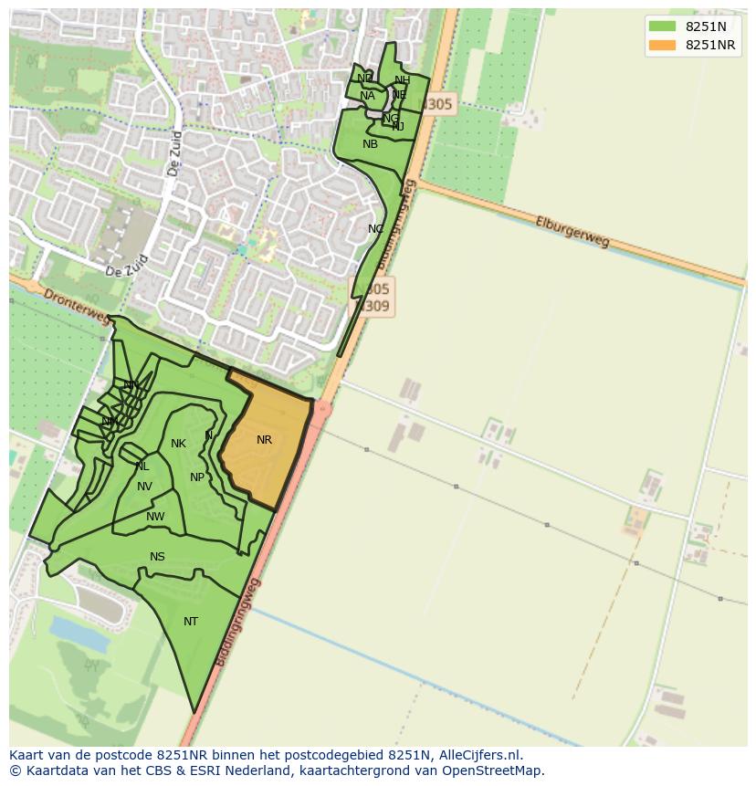 Afbeelding van het postcodegebied 8251 NR op de kaart.
