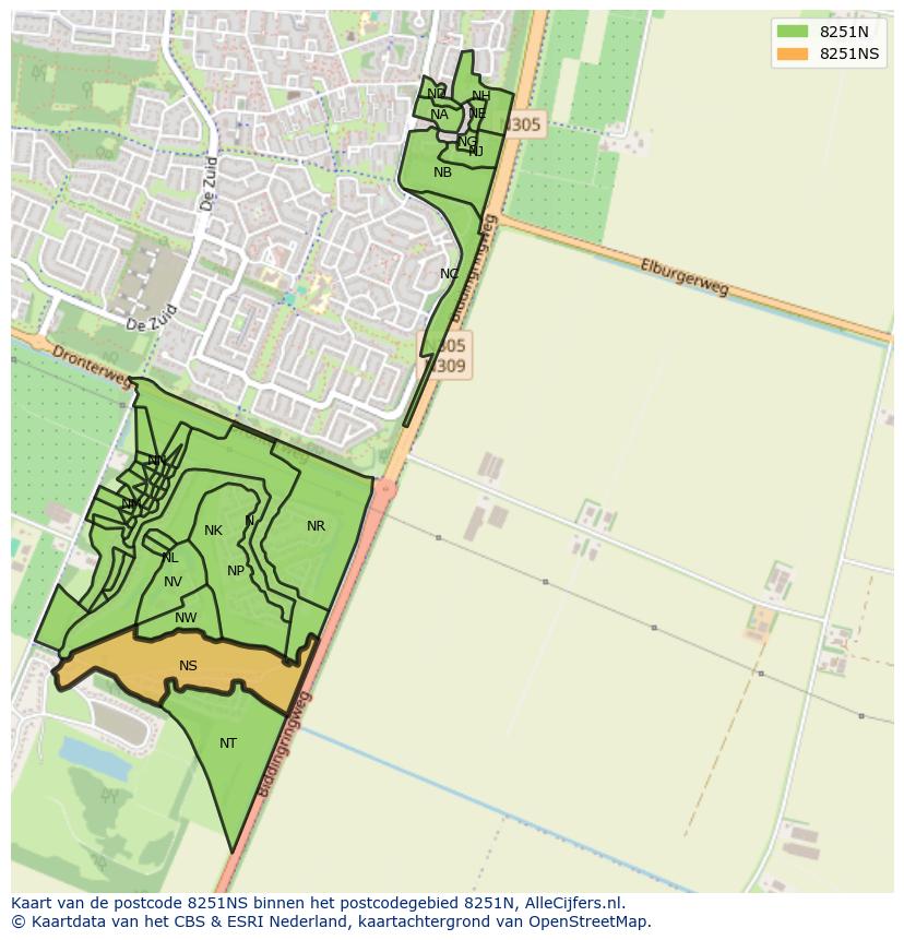 Afbeelding van het postcodegebied 8251 NS op de kaart.