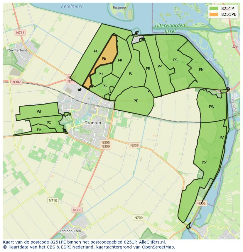 Afbeelding van het postcodegebied 8251 PE op de kaart.