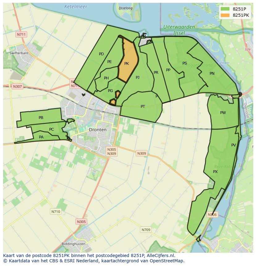 Afbeelding van het postcodegebied 8251 PK op de kaart.