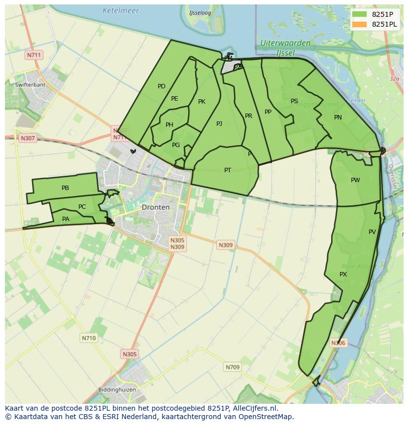 Afbeelding van het postcodegebied 8251 PL op de kaart.