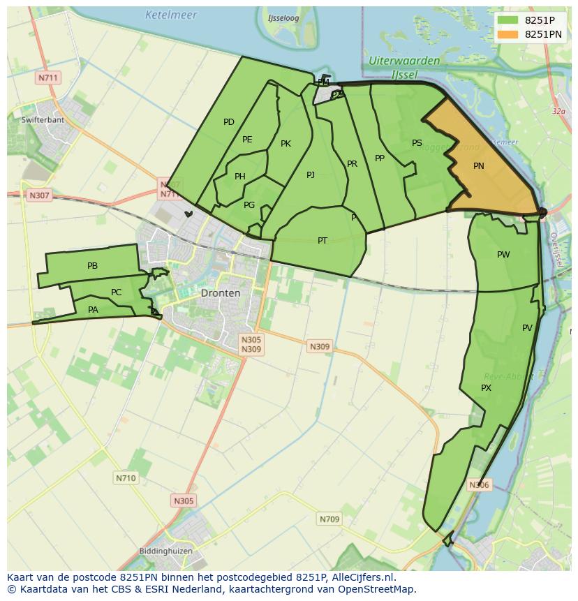 Afbeelding van het postcodegebied 8251 PN op de kaart.