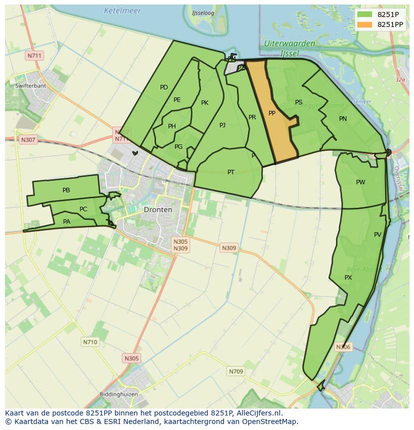 Afbeelding van het postcodegebied 8251 PP op de kaart.
