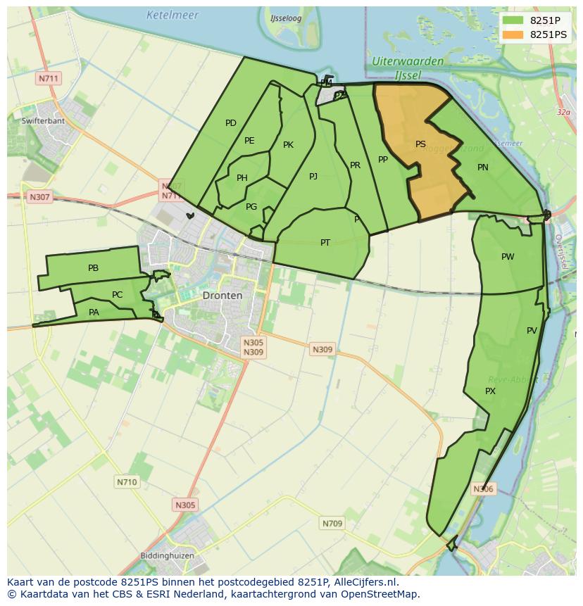 Afbeelding van het postcodegebied 8251 PS op de kaart.